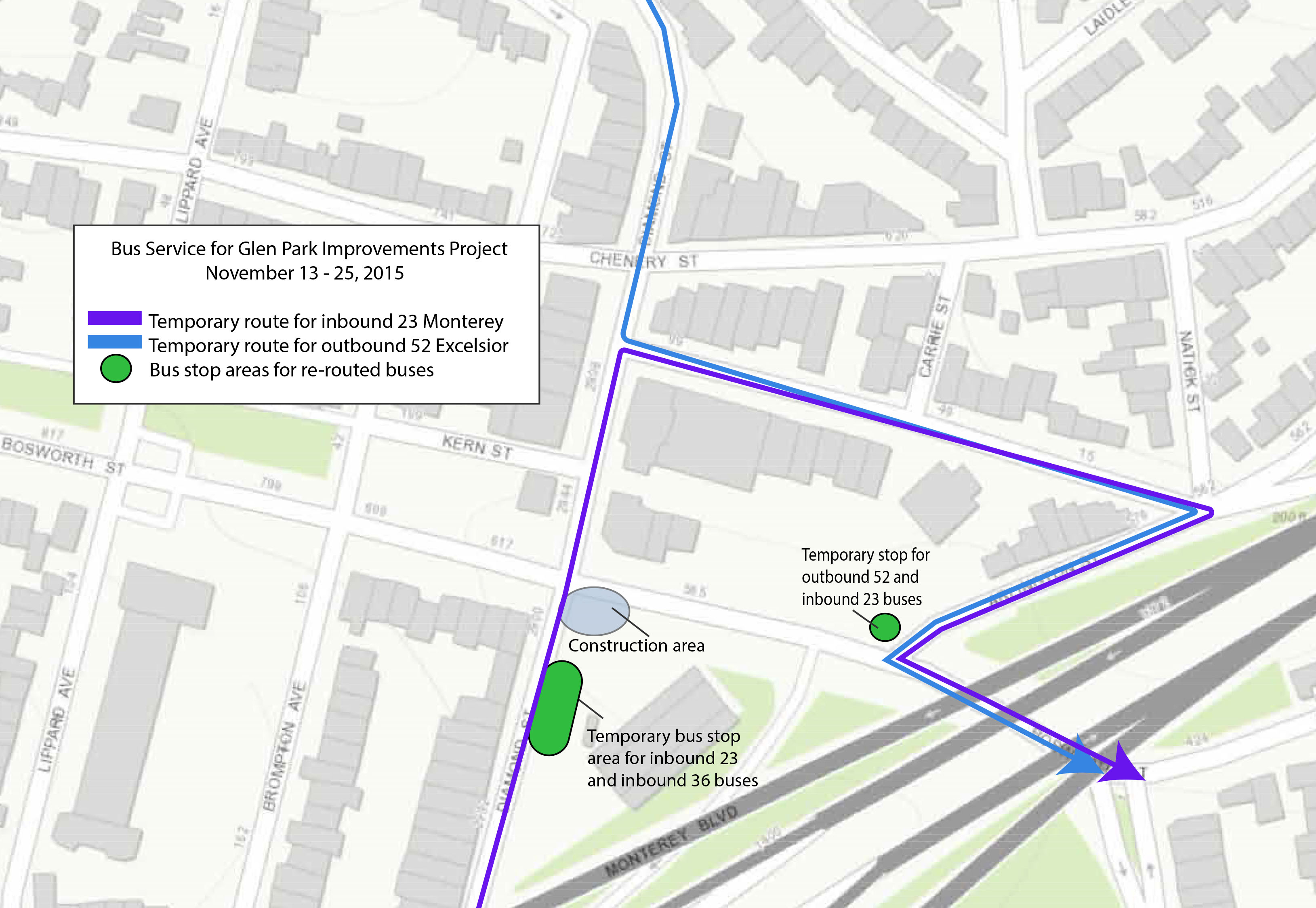 Construction for Glen Park BART Station corner, November 1325, 2015